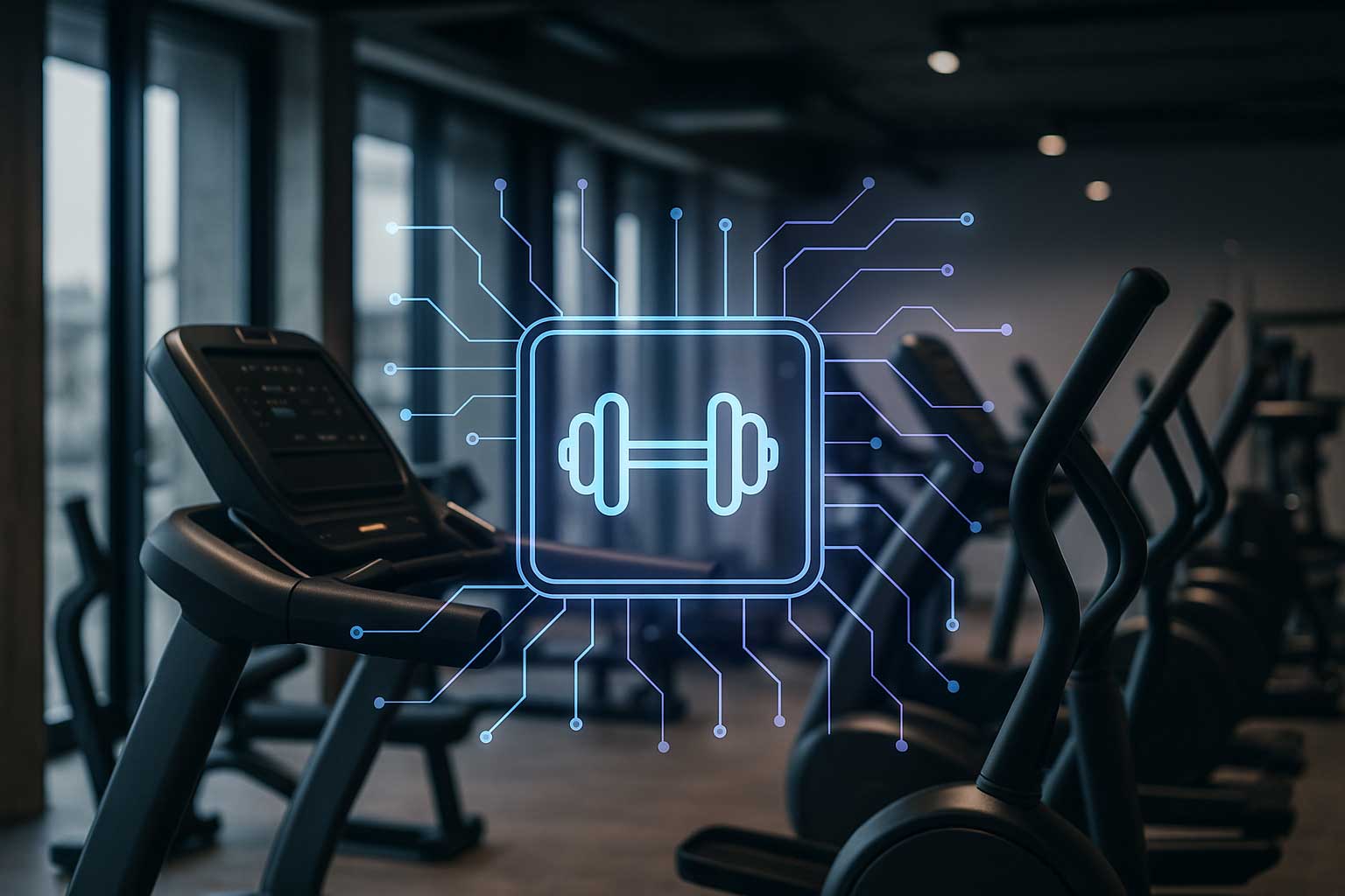 Modern gym with highlighted equipment usage