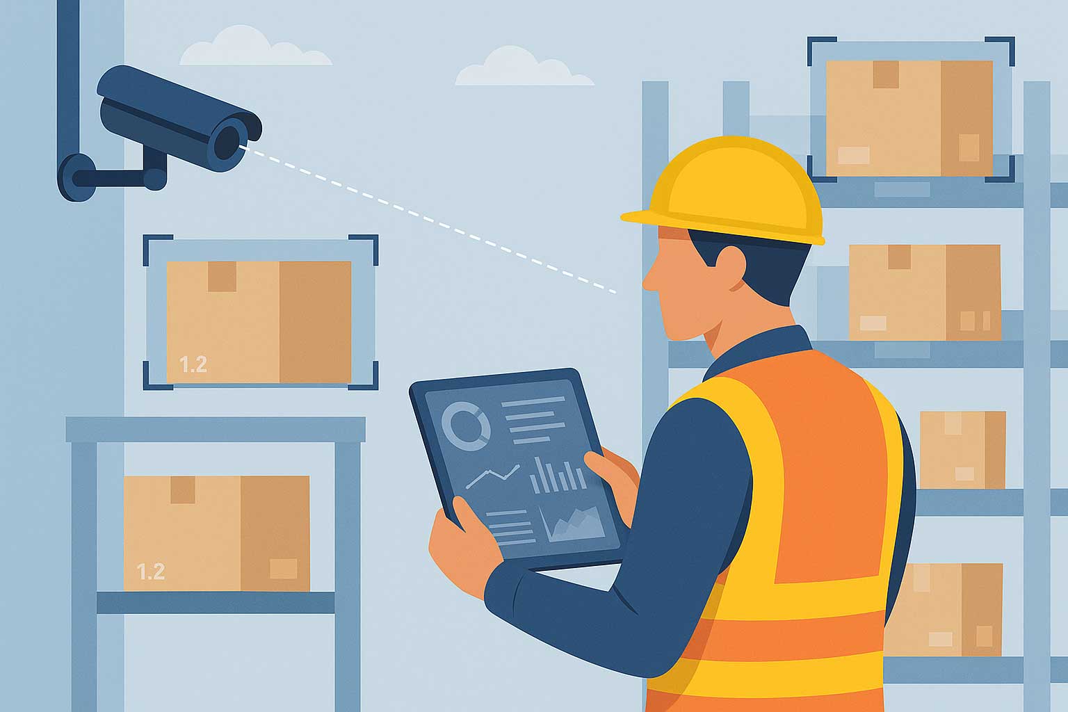Automated sorting line in a warehouse with computer vision scanners